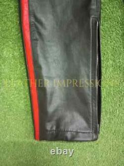 100% Real Leather Red And Black Gay Uniform Pants and Shirts Men Leather Pants