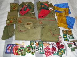 2 Vintage BSA Boy Scout Uniforms Shirts Pants Neckerchief Cap Badge Patches Sash