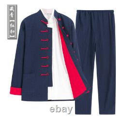 3pcs/set Cotton Linen MenTang Suit Kung Fu Tai Chi Li Xiaolong Clothes Uniform