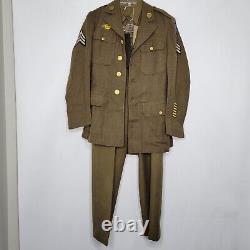 5 Piece WW2 US Army Uniform Jacket Pants Shirt Tie Cap with Rank Division Patch