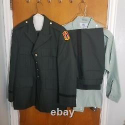 Army Dress Uniform Green Jacket, Shirt, Pants With 3rd Infantry and Fire Patches