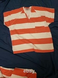 Authentic Jail Inmate Uniform 2pc Shirt & Pant MED Prison Prisoner Orange White