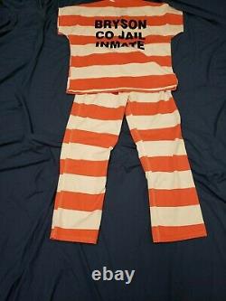 Authentic Jail Inmate Uniform 2pc Shirt & Pant MED Prison Prisoner Orange White