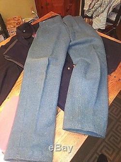 Blue Wool Fed Sack Coat Vest Pants 4 Shirts Hat Civil War Reenactment Uniform