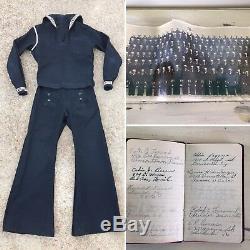 CRACKERJACK UNIFORM Vtg IDd WWII Sailor Pants & Shirt, Photo, Address Book