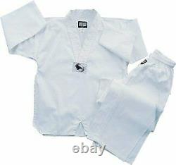 Comfortable Tae kwon do Uniform Set White V Neck Shirt with Belt & Pants (Large)