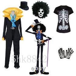 Cosplay One Piece Dead Bones Brook Halloween Costume Outfits Suit Coat Pants Set