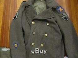 EARLY WW2 US ARMY 2nd AIR CORP OVERCOAT + TUNIC +SHIRT + PANTS + HAT + TIE NAMED