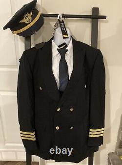 Halloween Complete Pilot Uniform Jacket, Pants, Shirt, Tie, Cap, Accessories New