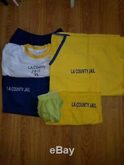 LA county Jail 1-White Tshirt 1XL, 2-yellow shirts 1XL, 1-blue pants 2X + EXTRA