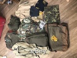 Large Lot of US Marine Corp USMC Uniform Wool Jackets Shirts Pants Coat Bag Camo