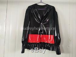 Latex Rubber Lady Fashion Shirt And Pants Party Uniform Black Size XXS-XXL
