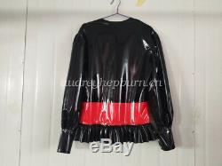 Latex Rubber Lady Fashion Shirt And Pants Party Uniform Black Size XXS-XXL