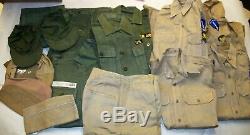 Lot of Vintage Military Uniforms Pants Shirts Field Caps Khaki & Green