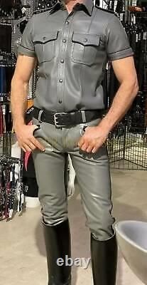 Men Black Leather Breeches and Shirt Police Uniform Adult Bondage Gay BLUF