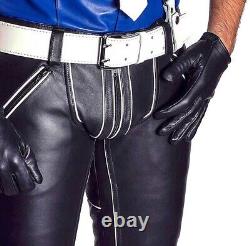 Men Blue Shirt And Black Lining Pants In pure Leather Police Full Uniform