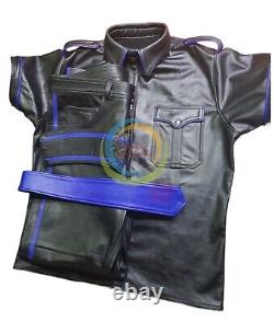 Men's Leather Police Full Uniform Shirt pant Tie Wrist Band Garrison Army HAT