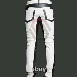 Men's Real Best Quality Leather Full Police Military Style White & Black Uniform