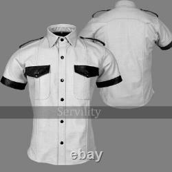 Men's Real Cowhide Leather Police Military Style White & Black Full Uniform