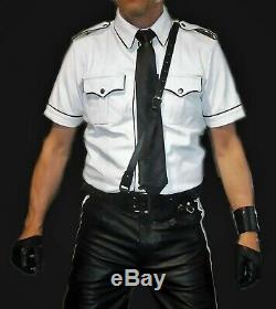 Men's Real Leather Police Uniform BLUFPolice Costume Shirt, Pants, Belts, Tie, Band
