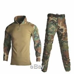 Military Uniform Shirt + Pants With Knee Elbow Pads Outdoor Airsoft Paintball Ta