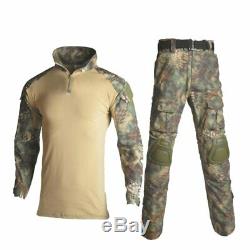 Military Uniform Shirt + Pants With Knee Elbow Pads Outdoor Airsoft Paintball Ta