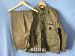 NOS WWII USMC P41 herringbone twill HBT utility 40 coat shirt 34 trousers pants