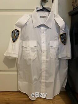 NYPD White Short Sleeve Uniform Costume Shirt + Navy Blue Uniform Pants L Reg