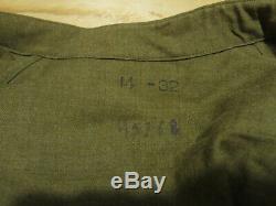 ORIGINAL NAMED WW2 M37 Wool Field Shirt, Pants & Belt Sz 14-32 S Trousers 31x31