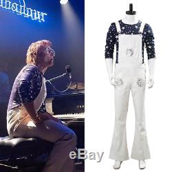 Rocketman Cosplay Elton John Costume White Bib Pants Adult Suit Uniform Shirt