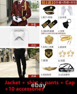Security Clothes Spring Autumn Army Business Suit Burgundy Military Uniform Red