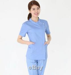 Set Basic Zipper up Operating Uniform Shirt Pants Round neck Nurse PT OT Scrub