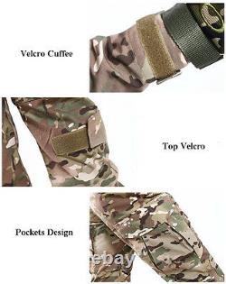 Tactical Combat Uniform Sets Army Safari Shirt & Pants Military +Elbow Knee Pads