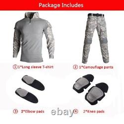 Tactical Military Uniform Clothes Hunting Suit Combat Shirt + Cargo Pants+4 Pads