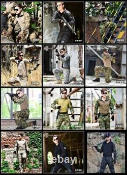 Tactical Military Uniform Clothes Hunting Suit Combat Shirt + Cargo Pants+4 Pads