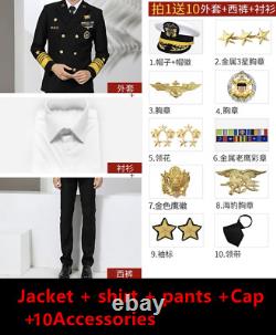 U. S. Navy Admiral Captain Officer Uniform Double-breasted Jacket Pants Suit