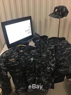 U. S Navy LCDR Digital Blue Camo Gore-Tex Parka, Hat, Shirt, Pants All Large-Long
