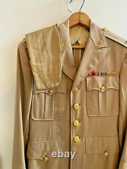 US Army 2nd Lt. Summer Khaki Uniform Coat, Shirt, Pants, & 3 Hats WW2 Era