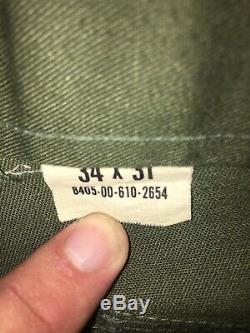 US Army Olive Green Vietnam Utility Uniform Fatigues OG-507 Pants And Shirt Good