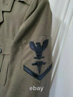 US Marine Corps Navy Uniform c. 1990 Poly Wool Green Coat Pants SS Shirt 36S/30L