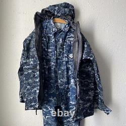US NAVY Blue Digital Camo Naval Uniform Set Parka Pants Shirt Size Medium Long