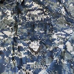 US NAVY Blue Digital Camo Naval Uniform Set Parka Pants Shirt Size Medium Long