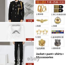 US Navy Admiral Captain Army Officer Uniform Mandarin Collar Jacket Pants Ribbon