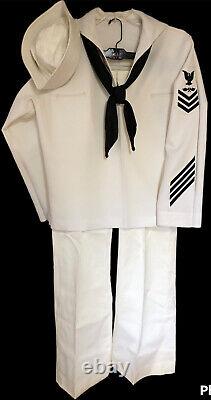US Navy Dress White Complete Uniform Jumper Metalsmith Cap Pant Shirt Patch 1981