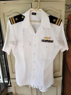 US Navy Pilots Summer White Shirt & Pants Maverick TOP GUN USN COSTUME Large