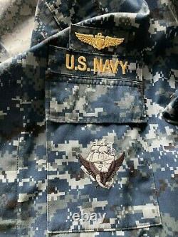 US Navy officers Digital Camouflage Blue Uniform shirt cap and pants large
