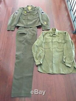 US WWII WW2 Army Master Sargent Mens Uniform Jacket 38R, Pants, Shirt & Patches