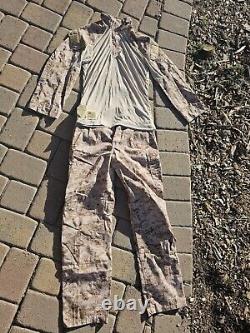 USMC FROG Set Combat Shirt and Pants DESERT MARPAT NWOT Med Top/Med Long Bottom