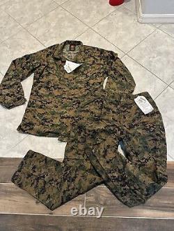 USMC MARPAT Uniform WOODLAND COMBAT SET Shirt Med Long Pant LARGE REGULAR NWT
