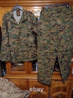 USMC MARPAT Uniform WOODLAND SET Combat Shirt Pant MEDIUM SHORT NEW WITH OUT
